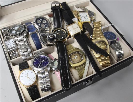 A gentlemans Omega wrist watch and seventeen other assorted ladys and gentlemans wrist watches.